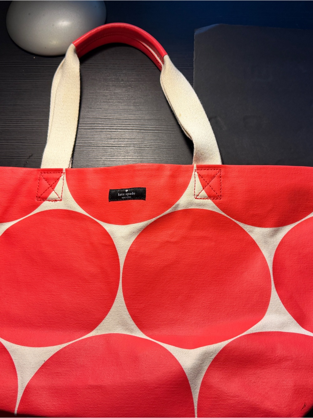 kate spade Coral and Cream Circle Canvas Tote